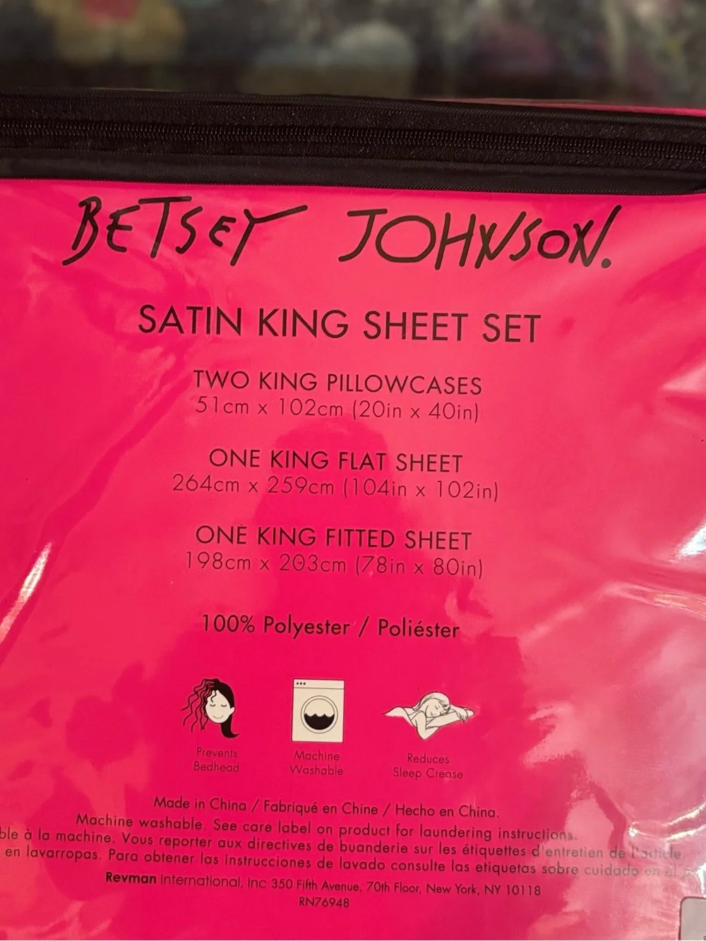 Betsey Johnson Hot Pink Satin King Sheet Set